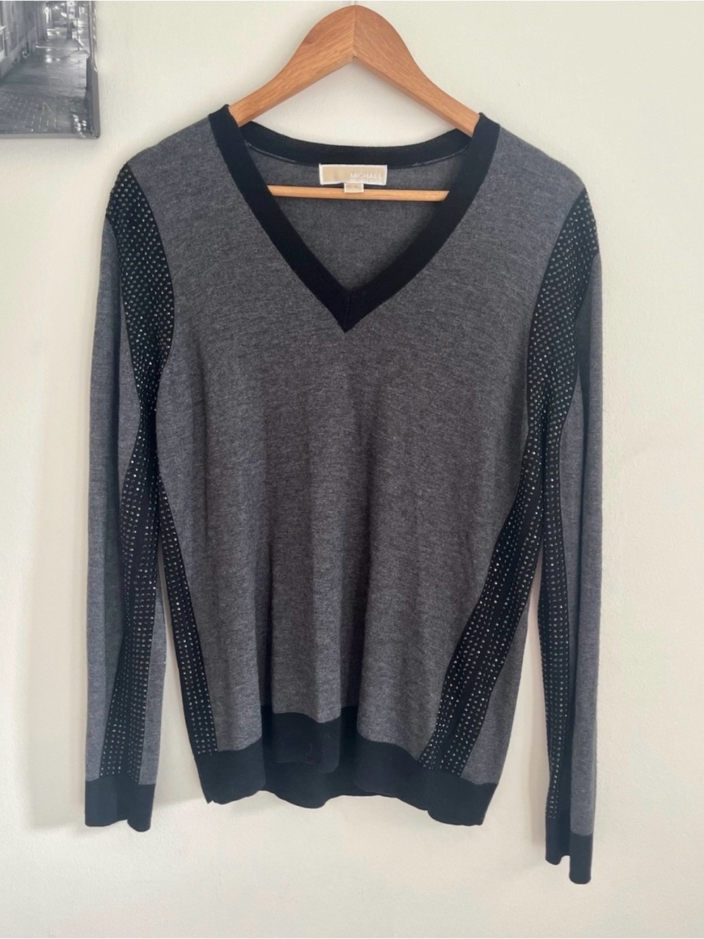 Michael Kors Charcoal V-Neck Cashmere Blend Sweater-Large